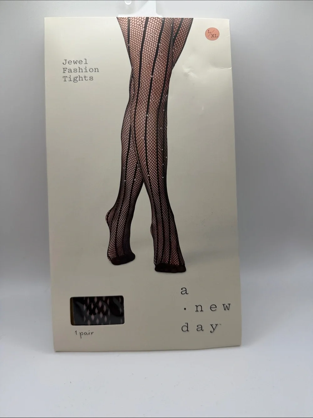 a new day‎ Black Fishnet Jewel Fashion Tights with Vertical Stripes